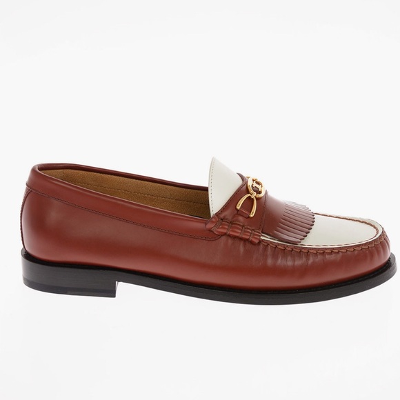 Celine Luco Polished Maillons Triomphe Moccasin Loafers Brown White - size 35.5 - Picture 2 of 13